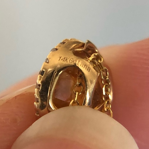 Getana 14k Citrine Diamond Pendant and Fine Chain Solid Yellow Gold Princess Cut - Picture 8 of 12